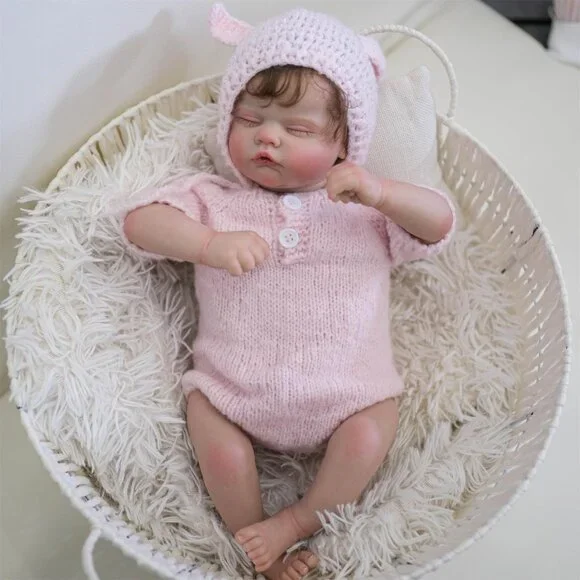 💫 Bnnpuu Reborn Baby Dolls Pink Soft Fabric Body Hat Clothes Closed Eyes Kids